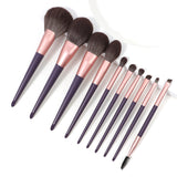 10pcs purple professional customized logo soft fluffy face eye powder wooden handle synthetic fiber makeup brush set