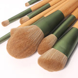 Wholesale High Quality 10pcs Green Soft Wooden Handle Fiber Makeup Brush Set