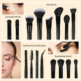 Wholesale 15pcs black fiber wood handle high quality makeup brush set