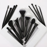 Wholesale 15pcs black fiber wood handle high quality makeup brush set