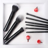 Wholesale custom logo black 9pcs portable high quality fiber hair wood handle makeup brush set