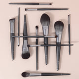 Black and silver high-end luxury 12-piece fiber wood handle makeup brush set