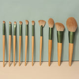 Wholesale High Quality 10pcs Green Soft Wooden Handle Fiber Makeup Brush Set