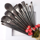 15pcs Luxury High-end Quality Silver synthetic hair goat hair Pony Hair Wooden Handle Makeup Brush Set