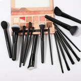 Wholesale 15pcs black fiber wood handle high quality makeup brush set