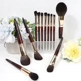 High-end mahogany soft face and eye fiber professional 12-piece makeup brush set