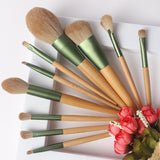 Wholesale High Quality 10pcs Green Soft Wooden Handle Fiber Makeup Brush Set