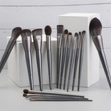 15pcs Luxury High-end Quality Silver synthetic hair goat hair Pony Hair Wooden Handle Makeup Brush Set