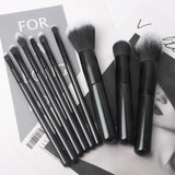 Wholesale custom logo black 9pcs portable high quality fiber hair wood handle makeup brush set