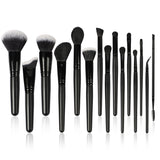 Wholesale 15pcs black fiber wood handle high quality makeup brush set