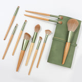 Wholesale High Quality 10pcs Green Soft Wooden Handle Fiber Makeup Brush Set