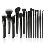 Wholesale 15pcs black fiber wood handle high quality makeup brush set