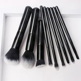 Wholesale custom logo black 9pcs portable high quality fiber hair wood handle makeup brush set