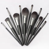 Black and silver high-end luxury 12-piece fiber wood handle makeup brush set