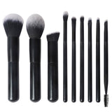 Wholesale custom logo black 9pcs portable high quality fiber hair wood handle makeup brush set