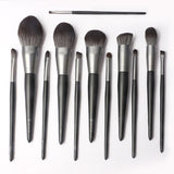 Black and silver high-end luxury 12-piece fiber wood handle makeup brush set