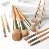 Wholesale High Quality 10pcs Green Soft Wooden Handle Fiber Makeup Brush Set