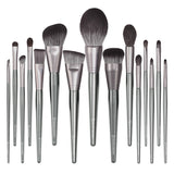 15pcs Luxury High-end Quality Silver synthetic hair goat hair Pony Hair Wooden Handle Makeup Brush Set