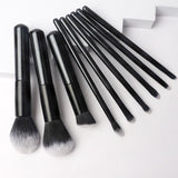 Wholesale custom logo black 9pcs portable high quality fiber hair wood handle makeup brush set