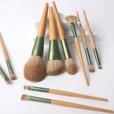 Wholesale High Quality 10pcs Green Soft Wooden Handle Fiber Makeup Brush Set