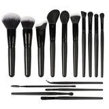 Wholesale 15pcs black fiber wood handle high quality makeup brush set