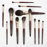 High-end mahogany soft face and eye fiber professional 12-piece makeup brush set