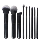 Wholesale custom logo black 9pcs portable high quality fiber hair wood handle makeup brush set