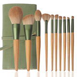 Wholesale High Quality 10pcs Green Soft Wooden Handle Fiber Makeup Brush Set