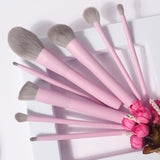 Hot selling wholesale pink purple soft fluffy wooden handle 8pcs custom logo face eye high quality makeup brush set