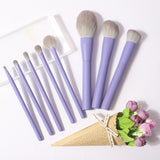 Hot selling wholesale pink purple soft fluffy wooden handle 8pcs custom logo face eye high quality makeup brush set